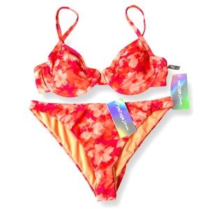 NWT Refuge Swim Orange Pink & Red Bikini Swimsuit Size M